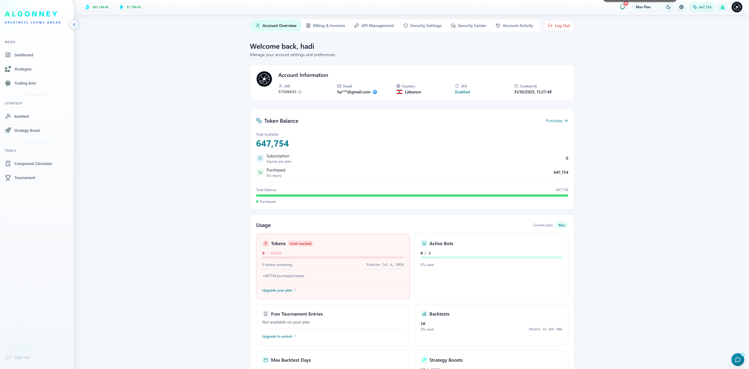 Account & Security — Algonney