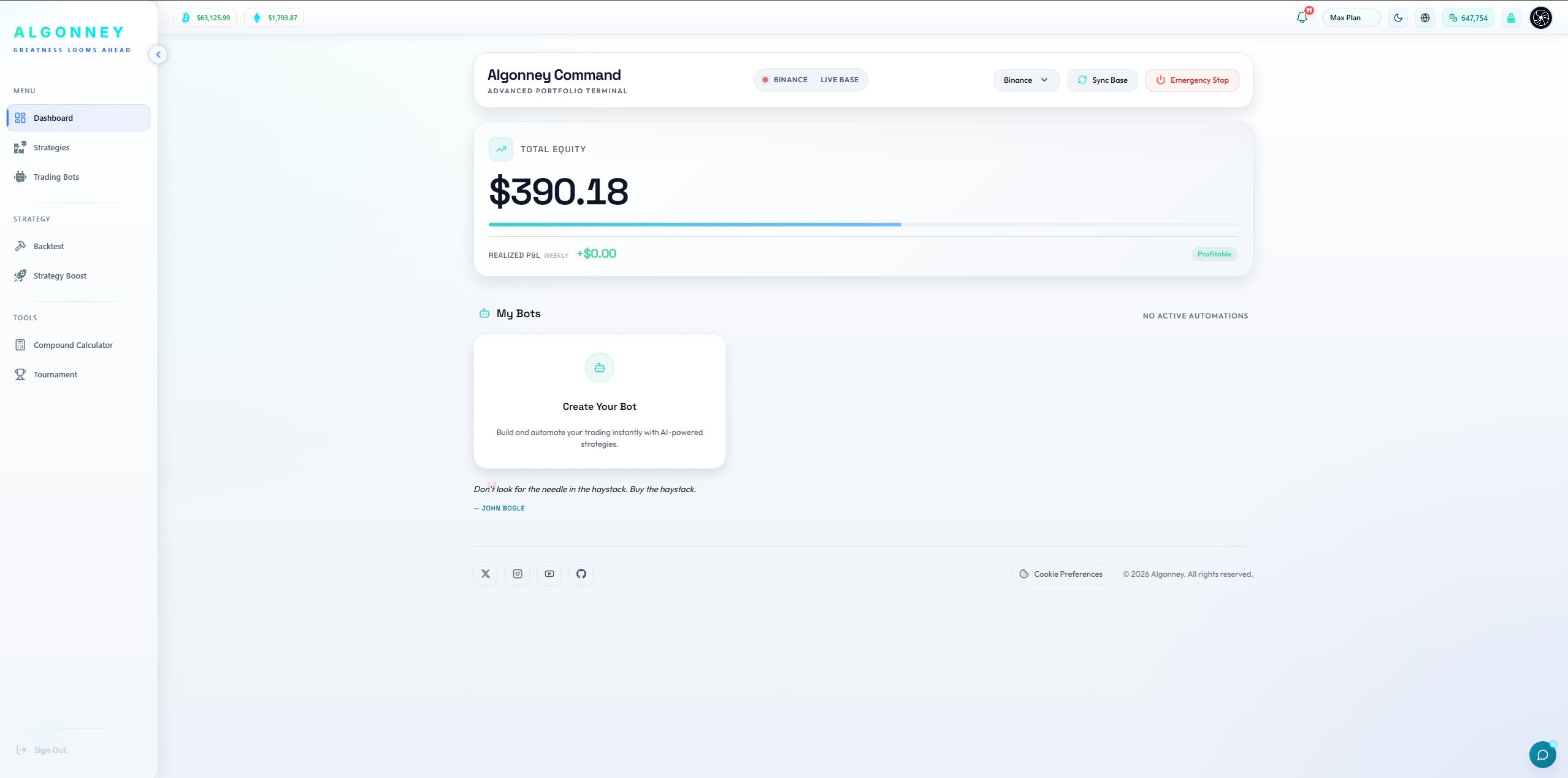 Dashboard — Algonney